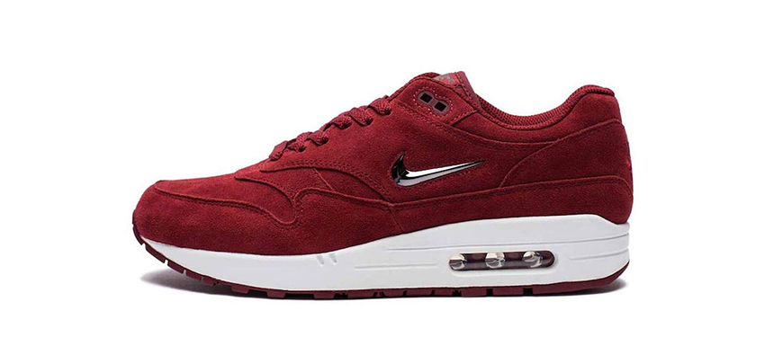 Nike Air Max 1 Jewel Red Suede First Look 918354-600 Buy New Sneakers Trainers FOR Man Women in United Kingdom UK Europe EU Germany DE 06