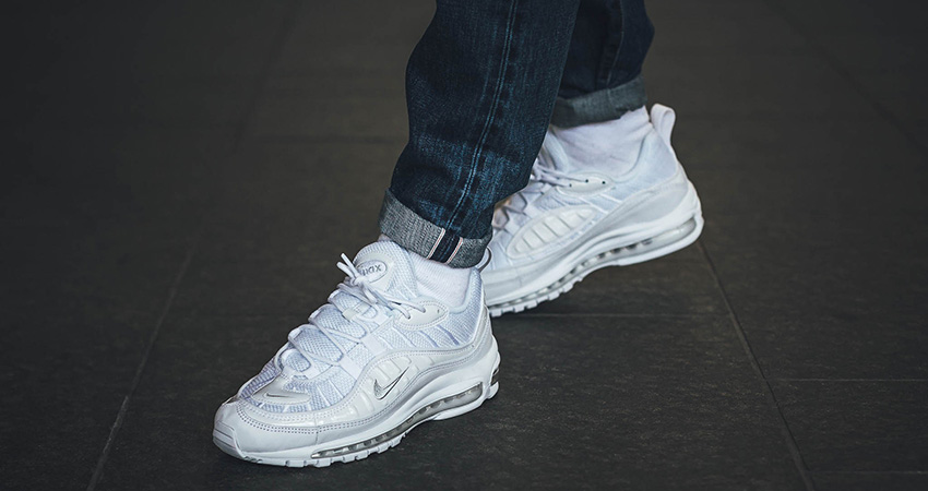 air max 98 black and white on feet