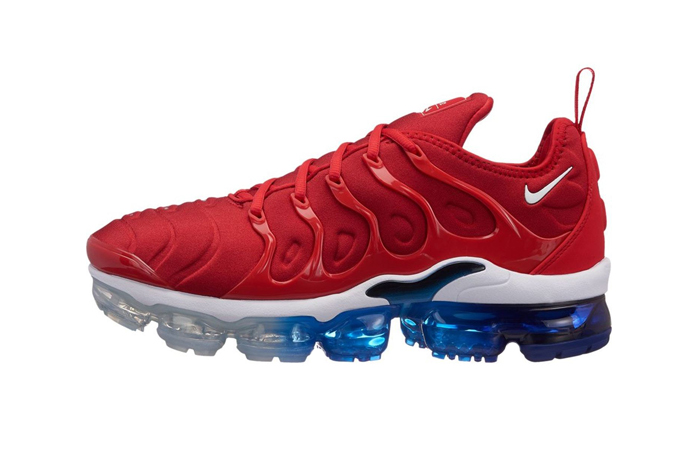 red and blue nike vapormax plus