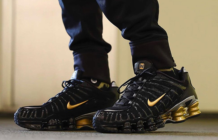 Neymar Jr Nike Shox TL Black Gold BV1388-001 on foot 01