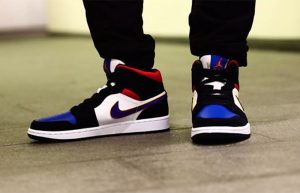 Nike Jordan 1 Mid Blue Red 852542-005 on foot 01