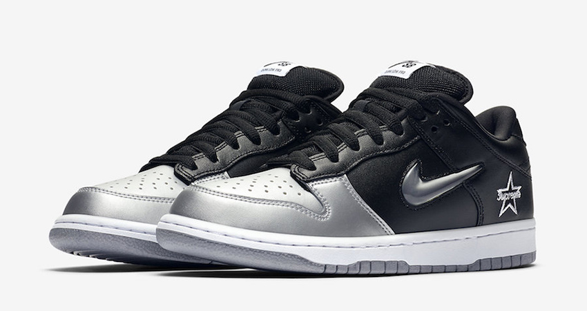 Official Look At The Supreme Nike SB Dunk Low Black Metallic Silver 01