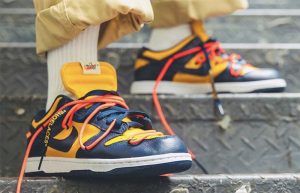 Off-White Nike Dunk Low Yellow Toe CT0856-700 on foot 01