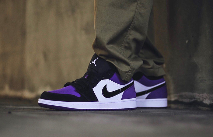 air jordan 1 low court purple on feet