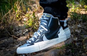 Sacai Nike Blazer Mid Black Grey BV0072-002 on foot 01