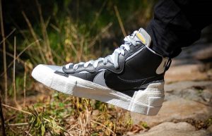 Sacai Nike Blazer Mid Black Grey BV0072-002 on foot 02