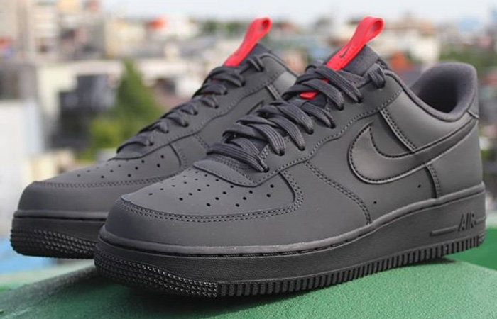matte black air forces with red