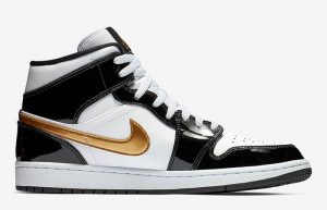 Nike Jordan 1 Mid Patent Black White Gold 852542-007 06