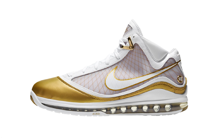gold and white lebrons