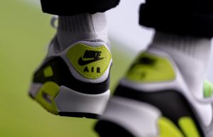 Nike Womens Air Max 90 Yellow Grey CD0881-103 on foot 03