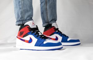 Nike Air Jordan 1 Mid Blue Red 852542-146 on foot 01