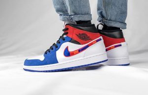 Nike Air Jordan 1 Mid Blue Red 852542-146 on foot 02