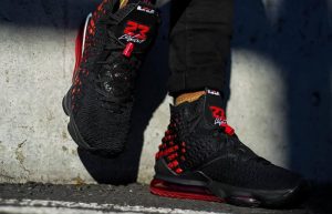 Nike LeBron 17 Infrared University Red BQ3177-006 on foot 01