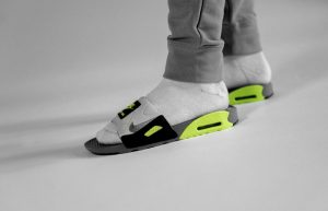 Nike Air Max 90 Slide Grey Yellow BQ4635-001 on foot 01
