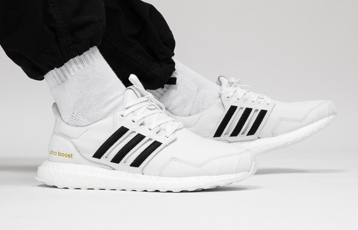 adidas UltraBOOST DNA Leather Black White EH1210 on foot 01