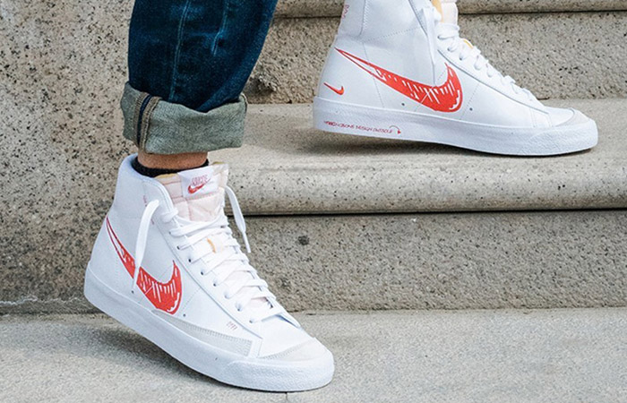 Nike Blazer Mid 77 Red Sketch White CW7580-100 on foot 02