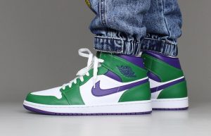 Jordan 1 Mid Green Purple 554724-300 on foot 01