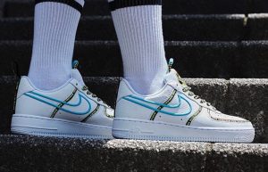 Nike Air Force 1 07 PRM Worldwide White Sky Blue CK7213-100 on foot 01