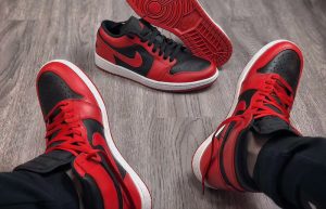 Nike Jordan 1 Low Red Black 553558-606 on foot 01