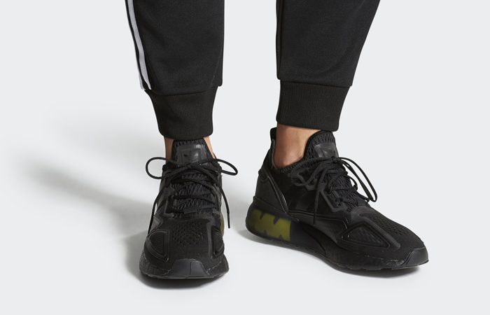 adidas ZX 2K Boost Black Solar Yellow FV8453 on foot 01