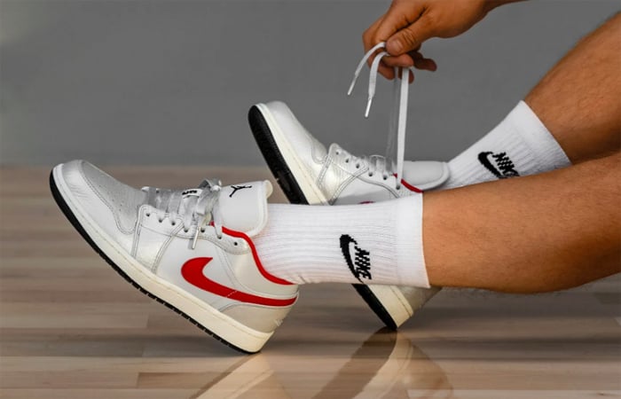 Nike Air Jordan 1 Low Premium Grey University Red DA4668-001 on foot 02