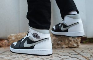 Nike Jordan 1 Mid Black Smoke Grey 554724-073 on foot 03