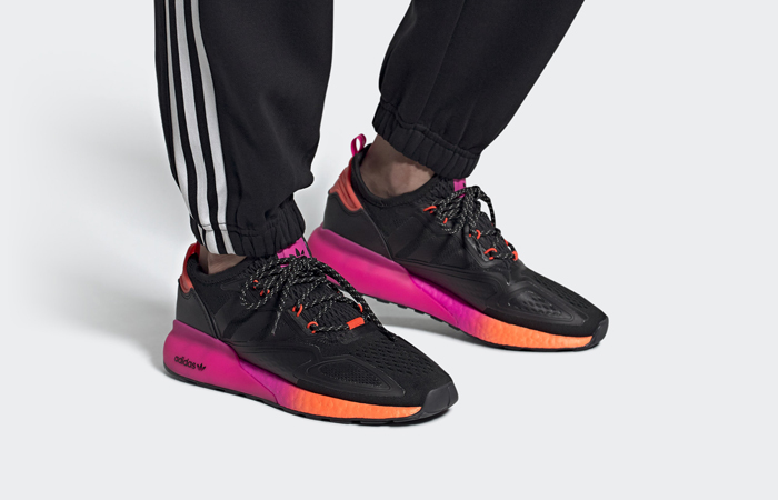 adidas ZX 2K Boost Black Pink FV9997 on foot 01
