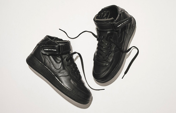 COMME des GARÇONS And Nike Air Force 1 Black Receives A Leather Texture!