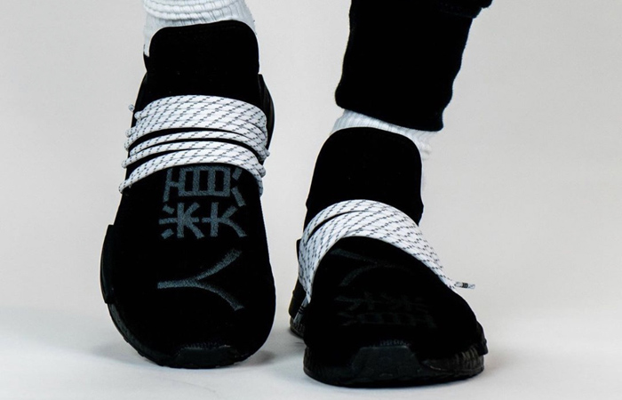 Pharrell adidas NMD Hu Black GY0093 on foot 02