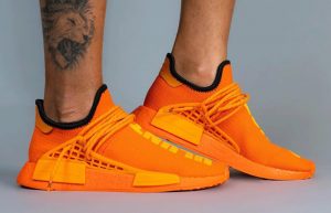 Pharrell adidas NMD Hu Yellow Orange GY0095 on foot 01
