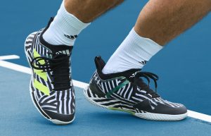 adidas Adizero Ubersonic 4 Tennis Shoes Black Solar Yellow G55454 on foot 01