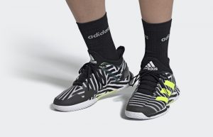 adidas Adizero Ubersonic 4 Tennis Shoes Black Solar Yellow G55454 on foot 02