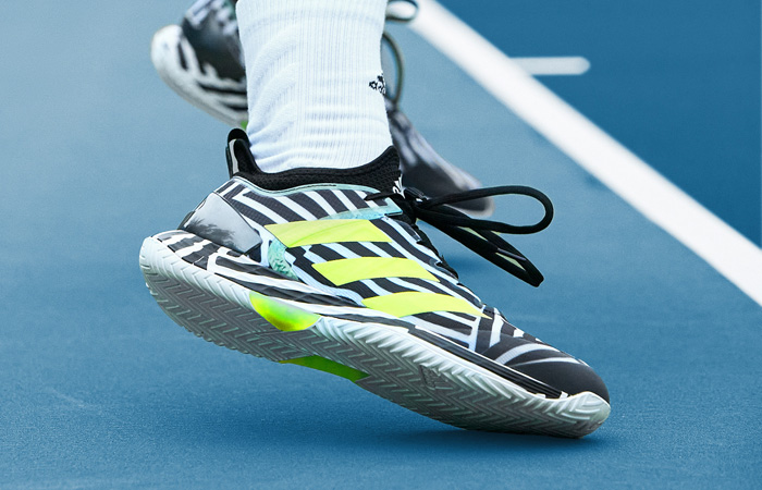 adidas Adizero Ubersonic 4 Tennis Shoes Black Solar Yellow G55454 on foot 03