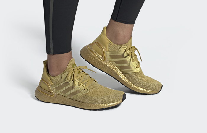 adidas Ultra Boost 20 Metallic Gold EG1343 on foot 01