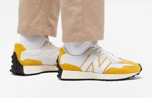 New Balance 327 Perforated Pack White Yellow MS327PG on foot 01