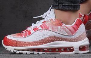 Nike Air Max 98 Bubble Track Red White Womens CI7379-600 on foot 01