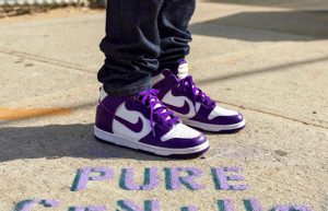 Nike Dunk High White Varsity Purple Womens DC5382-100 on foot 01