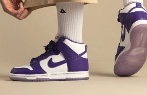 Nike Dunk High White Varsity Purple Womens DC5382-100 on foot 03