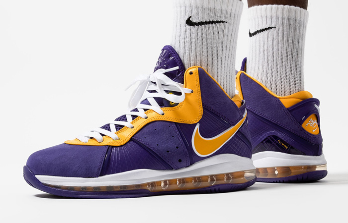 Nike LeBron 8 Lakers Purple Orange DC8380-500 on foot 01