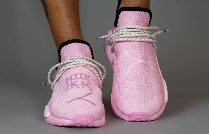 Pharrell Williams adidas NMD Hu Pink GY0088 on foot 02
