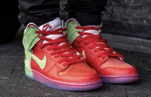 Todd Bratrud Nike SB Dunk High Strawberry Cough Red CW7093-600 on foot 02