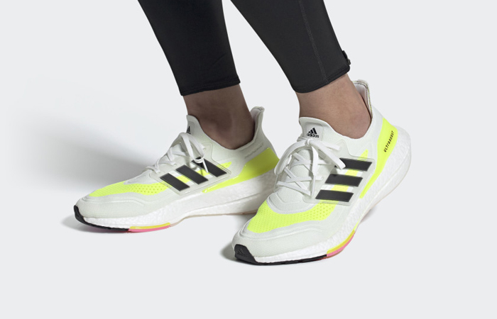 adidas Ultra Boost 21 Cloud White Solar Yellow FY0377 on foot 01