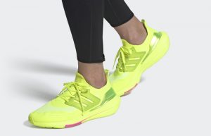 adidas Ultra Boost 21 Solar Yellow Pink FY0848 on foot 01
