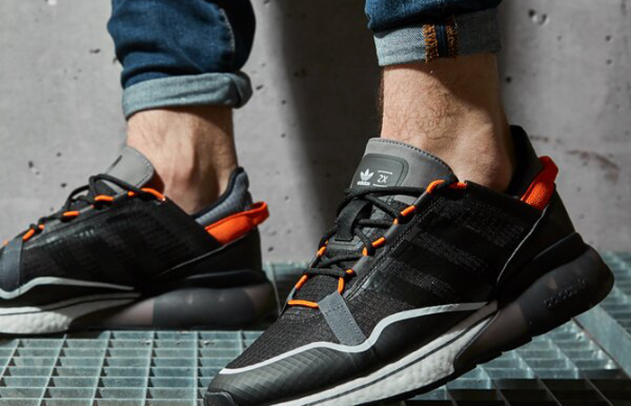 adidas ZX 2K Boost Pure Core Black Orange H06569 on foot 02