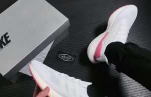 adidas Ultra Boost 21 White Hazy Rose Womens FY0416 on foot 01