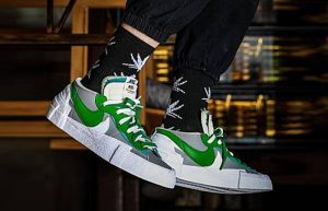 sacai Nike Blazer Low Medium Grey Classic Green DD1877-001 on foot 02