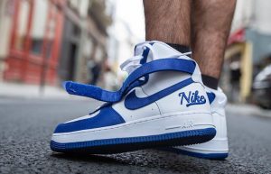 Nike Air Force 1 High EMB Dodgers White Blue DC8168-100 on foot 01