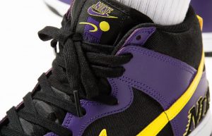 Nike Dunk High EMB Lakers Purple Yellow DH0642-001 on foot 02