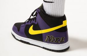 Nike Dunk High EMB Lakers Purple Yellow DH0642-001 on foot 03