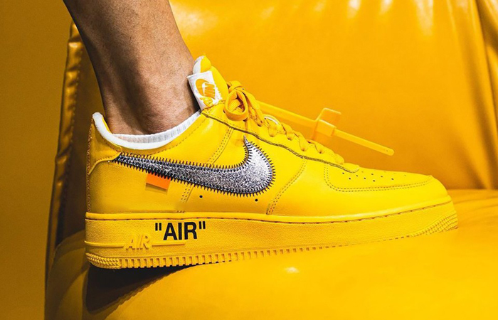 Off-White Nike Air Force 1 Low University Gold DD1876-700 onfoot 01